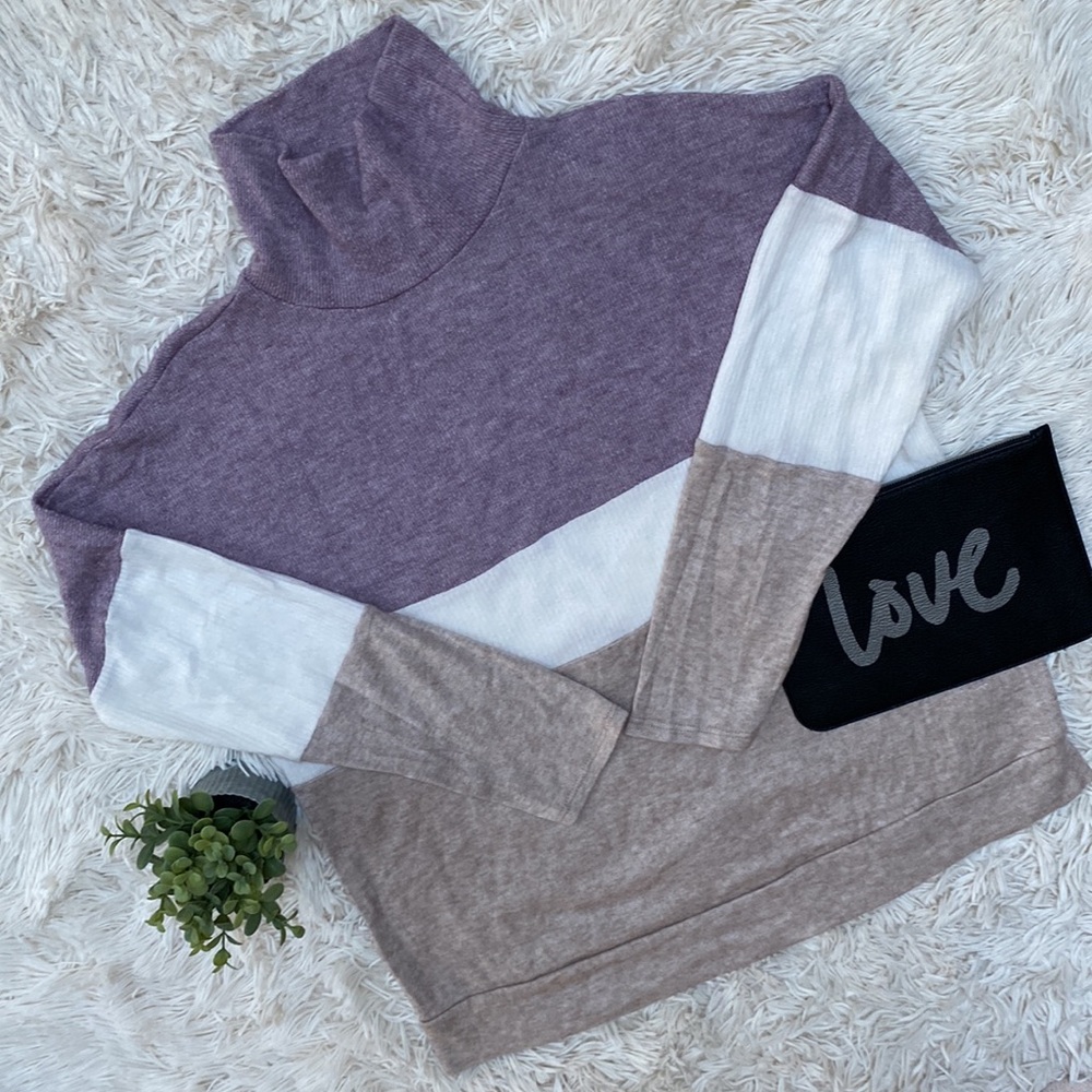 🎉HP🎉 Hailey & Co Mock Neck Colorblock Top 💗 Lavender White & Tan
